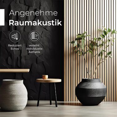 Акустичні стенові панелі з натурального дуба та чорного фетру, 120x60 см, набір 4 шт. — 3D панелі для шумоізоляції та оздоблення стін