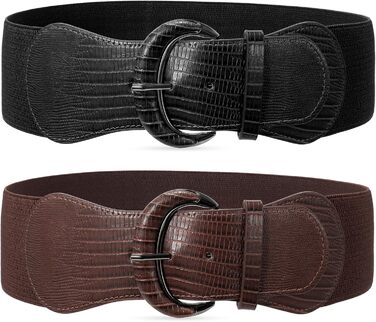 Жіночий широкий еластичний пояс JasGood 2 шт. для суконь та піджаків, ремінь для талії, чорний/кава, розмір M (76-90 см), L (91-105 см)