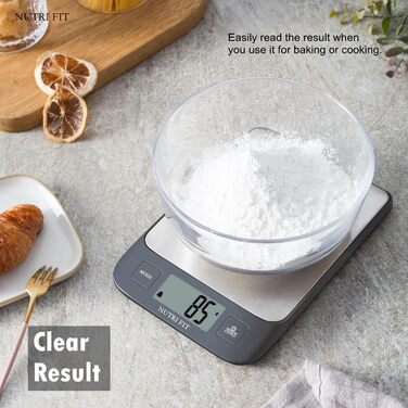 Кухонні ваги NUTRI FIT: цифрова вага з нержавіючої сталі, ультраплоска, LCD-дисплей, 5 кг, 4 одиниці вимірювання
