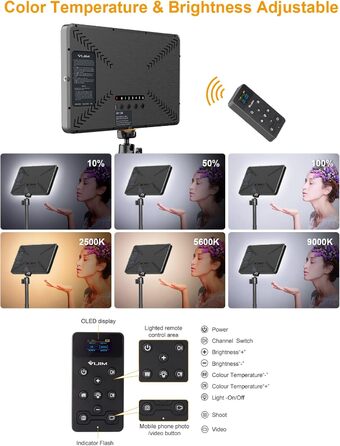 ULANZI K20 Key Light: LED панель для відеозйомки з дистанційним керуванням, 600 люмен, 10W, 2500K-9000K, для YouTube/Live Streaming