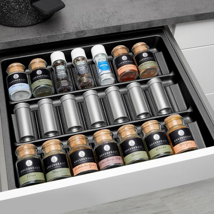 Вставка для спецій ORGA-BOX 3 антрацитова з текстурою Canvas, 473x491 мм, для шухляд 60 см (Nobilia, після 08.2012)