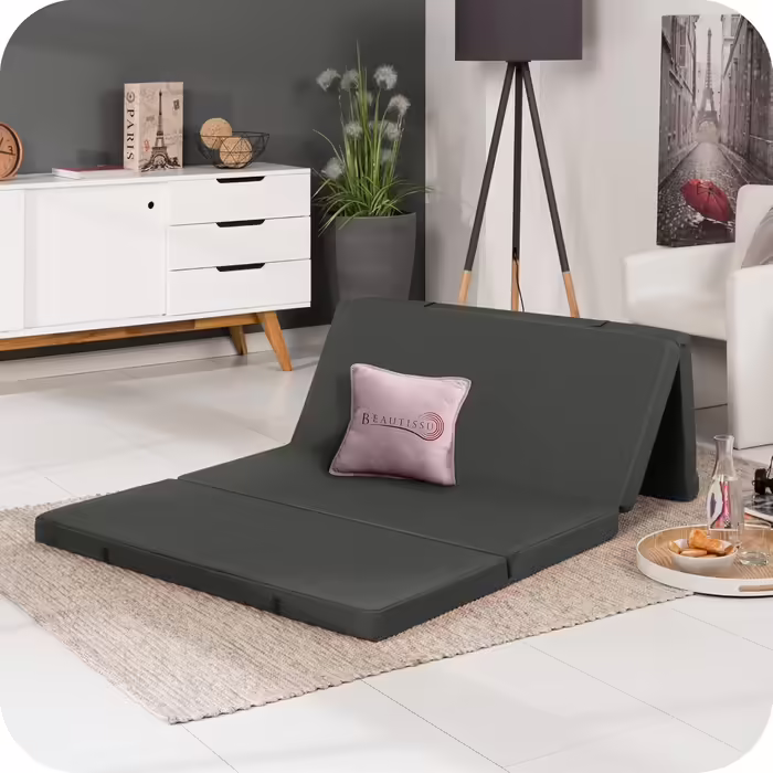 Складний матрац Beautissu Campix 100x200 см, антрацит, гостьовий, для кемпінгу, з ручкою, знімний чохол, 10 см товщина, розкладне ліжко, підлоговий, праний