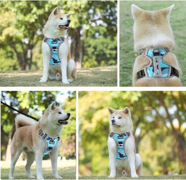 Шлейка для собак великих порід, анти-тяга, з 2 карабінами та зручною ручкою, регульована та світловідбиваюча, для щоденних тренувань (L), камуфляжний колір