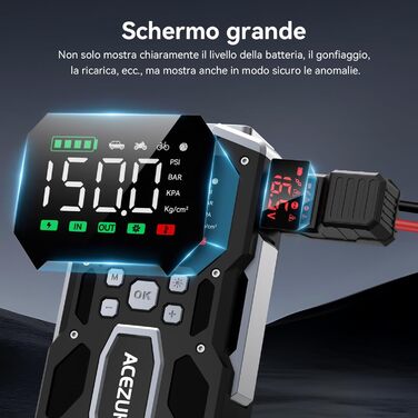 Портативний пусковий пристрій для автомобіля з повітряним компресором 8000A/150PSI (12V, для бензинових та дизельних двигунів) з LCD-дисплеєм M03