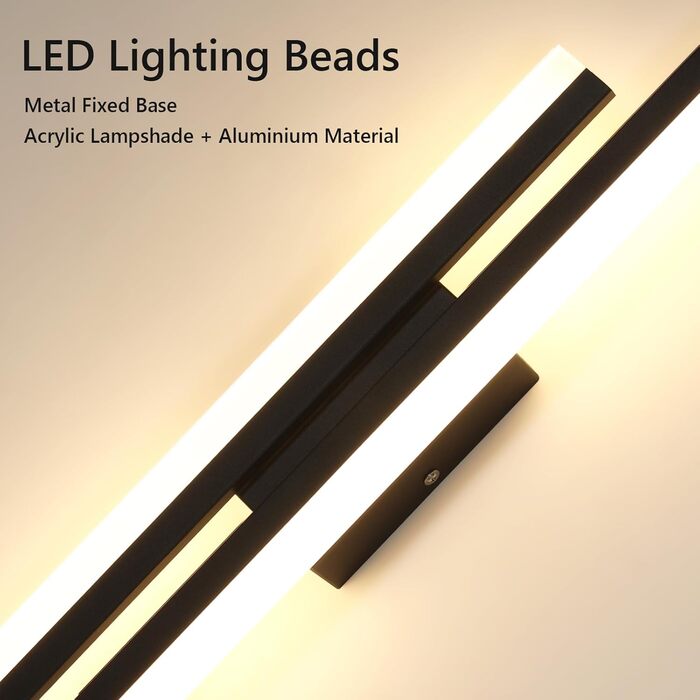DELIPOP Настінний світильник Wandleuchte, 12W LED, 3 кольори, золото, для спальні, вітальні, коридору, сходинкового майданчика (чорний, 3000K, 48cm)