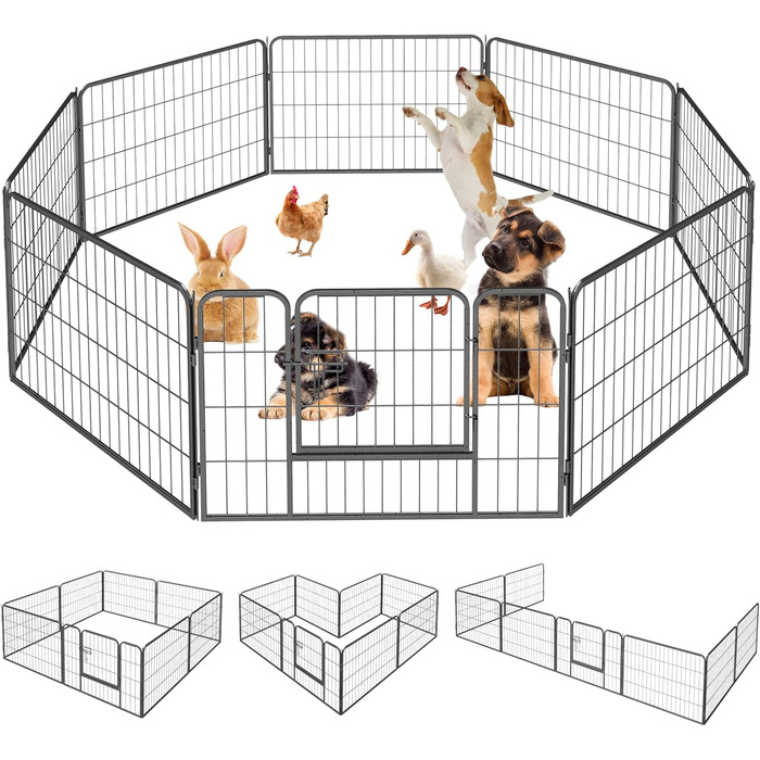 Загін для собак, комплект з 8 панелей, 80x60 см, зона відпочинку для собак та домашніх тварин, для дому та вулиці