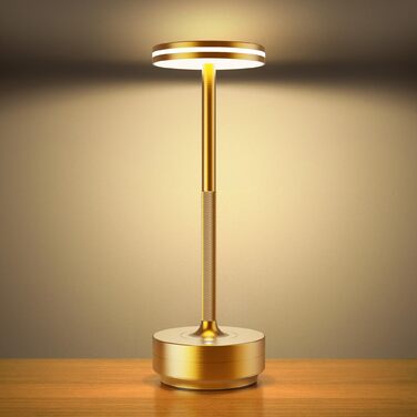 Настільна LED лампа Hapfish акумуляторна бездротова, диммована, 5000mAh, 3 режими світла, водонепроникна IP54 для вулиці, спальні, столу – Золота