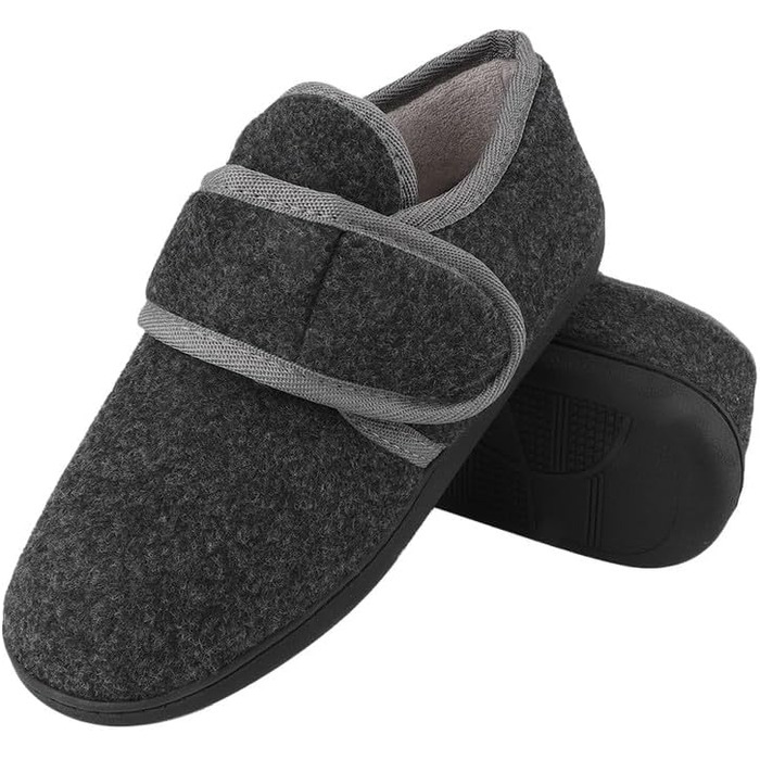 Тапочки чоловічі TIESTRA з термопресом для діабетиків, широка стопа, з підошвою з memory foam, чорні, розмір 41-47 (EU 45)