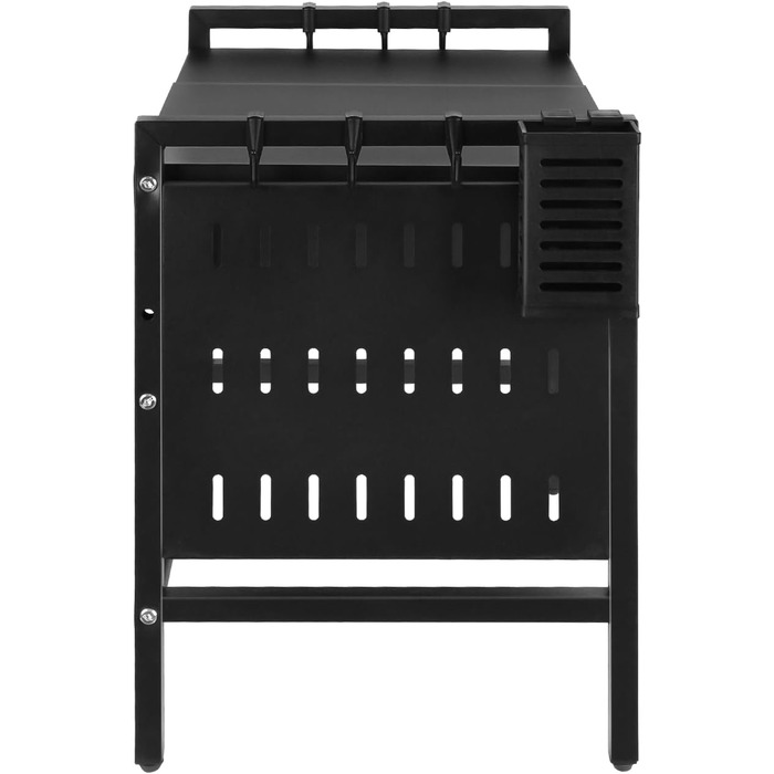 Поличка для мікрохвильової печі 3-рівнева, органайзер з гачками, розширювана, висувна (40-64см), з вуглецевої сталі (чорна, з перфорованим листком, 42-68*36*46см)