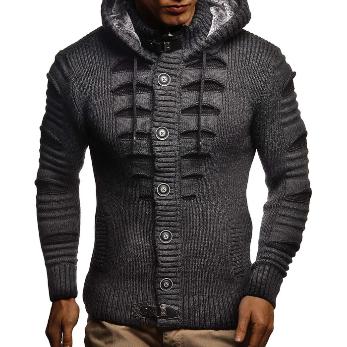 Чоловіча в'язана куртка Leif Nelson з капюшоном та блискавкою - чоловічий кардиган з трикотажу для зими та літа XXL, антрацит, чорний