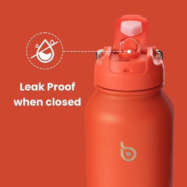 BOTTLE BOTTLE Insulated Water Bottle with Straw, Sports Stainless Steel Water Bottle with Handle Lid, Outdoor Sports Bottle for Pills, 1L (White) (Orangered)