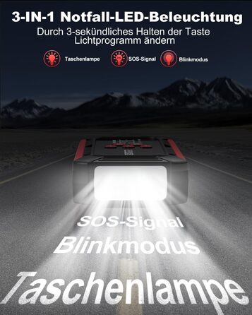 Портативний акумулятор для авто з компресором 150PSI, 7000A, 12V, 8L/10L (бензин/дизель), з запальничкою, LED-ліхтарик B195