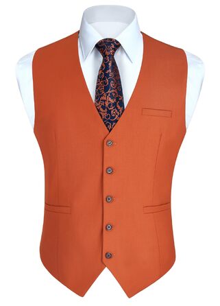 HISDERN Чоловічий жилет для весілля, вечірки, однотонний жилет з бавовни (S, випалений помаранчевий)