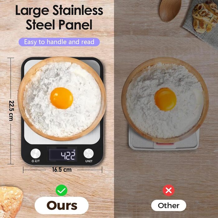 Кухонні ваги Muaket 1г/10кг з великою платформою 17,5x15см, електронні, з тарою, 7 одиниць вимірювання, для продуктів, овочів, фруктів