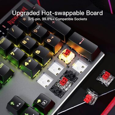 Redragon K660 RGB-ігрова клавіатура: 87 клавіш, TKL, механічна, з провідним підключенням, алюмінієва база, тихі червоні перемикачі