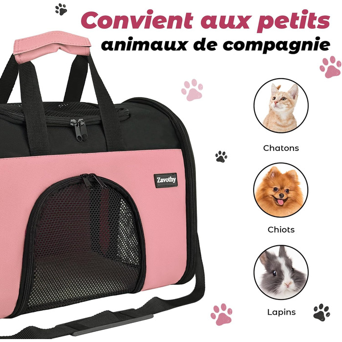 Транспортна сумка для котів та собак Zavothy, дихаюча та легка, з регульованим плечовим ременем, знімний м'який матрац (Рожевий, S)