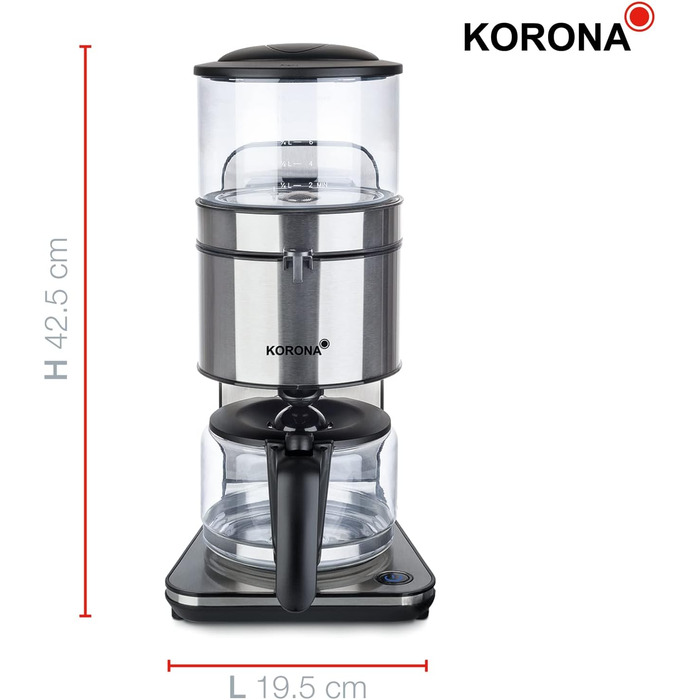 Кавоварка Korona 10295, нержавіюча сталь, 1,25 л, 1800 Вт, технологія проливного заварювання