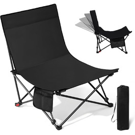 Крісло для кемпінгу складне, до 150 кг, легке, регульоване, з сумкою, для відпочинку на природі, риболовлі, саду, пляжу, піших прогулянок (Чорний)