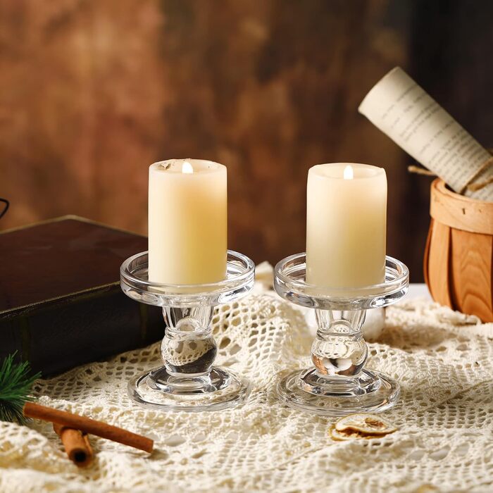Glass Candle Holders for Pillar Candles/Taper Candles, Decorative Candle Stands, Set of 3, for Formal Events, Wedding, Church, Holiday Decorations, Table Decorations