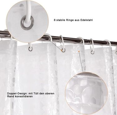 Шторка для душу WELTRXE з антигрибковим покриттям, з магнітним обтяжувачем, 183x183 см, водонепроникна, антибактеріальна, EVA, 3D-візерунок, 12 кріплень для душу, для ванни та душу