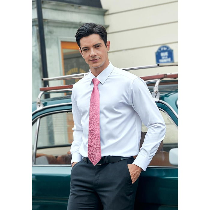 Краватка для чоловіків HISDERN на весілля з хустинкою, візерунок Paisley, формальна класична краватка та хустинка для чоловіків (N-Рожевий)