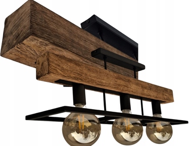 Люстра-ліхтар у стилі лофт з масивною дерев'яною балкою, дерево та метал