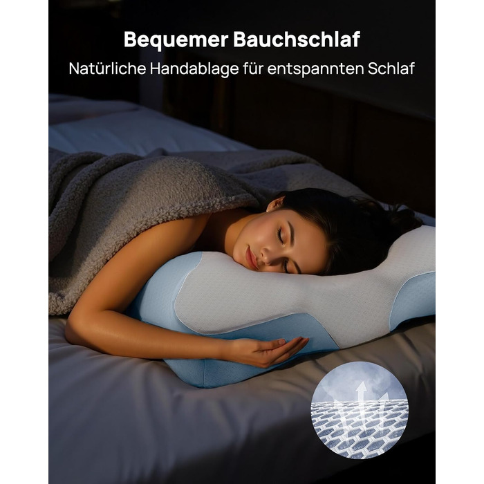 Ергономічна подушка для шиї Feagar у формі метелика з ефектом пам'яті (Memory Foam), синя