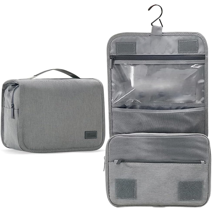 Чоловіча та жіноча сумка-органайзер для косметики та туалетних аксесуарів - велика дорожня сумка для підвішування, бежевого кольору (сірий відтінок)