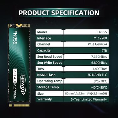 SSD накопичувач 2TB PCIe Gen4 M.2 з графеновим охолодженням, 7350 MB/s, динамічний SLC кеш, для ноутбуків та ПК