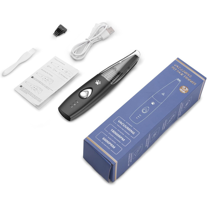 Триммер для собак 2-в-1 з пилососом, 6000 об/хв, USB, для догляду за лапами та очима, для дому та ветеринара