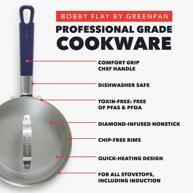 Набір кухонного посуду GreenPan x Bobby Flay 13 предметів, професійний алюміній, антипригарне покриття Ceramic, індукційний, силіконовий, безпечний для миття в посудомийній машині та духовці, сірий (Графіт/Nature's Delight), 2.4 л, Оксфорд Блакитний