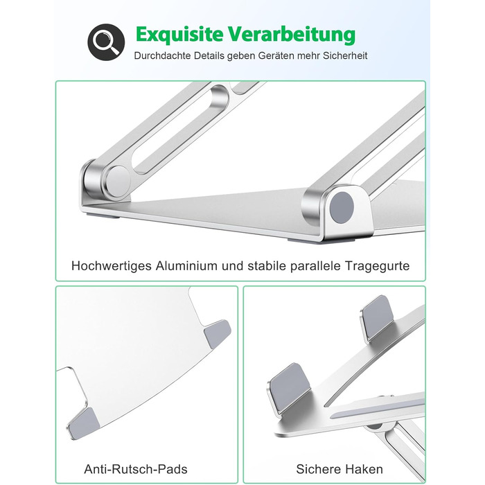 Підставка для ноутбука Glangeh з алюмінію, ергономічна, регульована по висоті, з відведенням тепла, сумісна з MacBook Pro Air, Dell, HP, 10-16