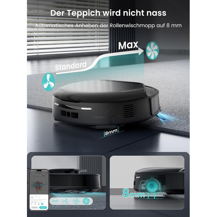 Робот-пилосос LEFANT M5 Pro-B з пультом дистанційного керування, 2200Pa, для шерсті тварин, з базою для зарядки, сумісний з Alexa та керуванням через APP, час роботи 120 хв