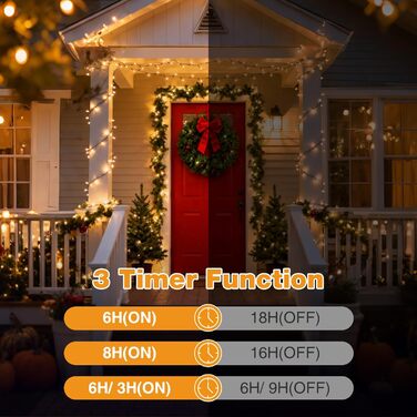 Льо́хка гірлянда BTfarm 20M з 200 LED, зовнішнє живлення, пульт дистанційного керування, таймер, для дому та саду, 8 режимів, IP65, тепле біле світло, чорний кабель 30м