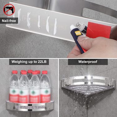 DUFU Shower Shelf Corner Shelf No Drilling for Bathroom Self-Adhesive Wall Mount SUS304 Stainless Steel and ABS Shower Shelf Corner Shower Basket Shower Shelves with 2 Hooks for Bathroom Organizer Corner Shelf 2 Pieces Silver
