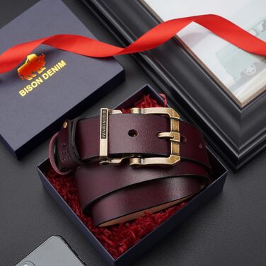 Чоловічий шкіряний ремінь BISON DENIM з класичною пряжкою, міцний, для джинсів, довжина 115 см, підходить для талії 36'-39'