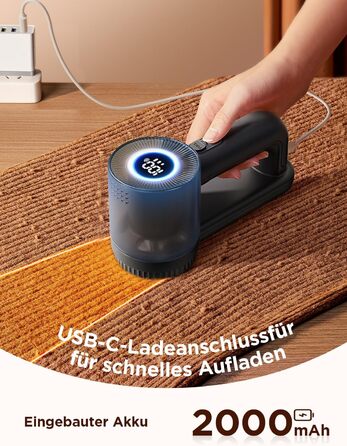 Електричний видальник ворсу 2-в-1 з трьома швидкостями для всіх тканин, з цифровим дисплеєм, 3 леза, USB-C кабель (білий/чорний)