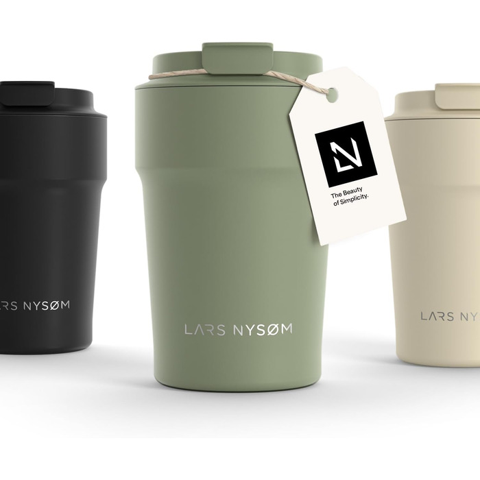 Термокружка для кави та чаю LARS NYSØM 380 мл Sage Green | Термокружка з нержавіючої сталі, ізольована, для подорожей | Непроливається, 0,38 л