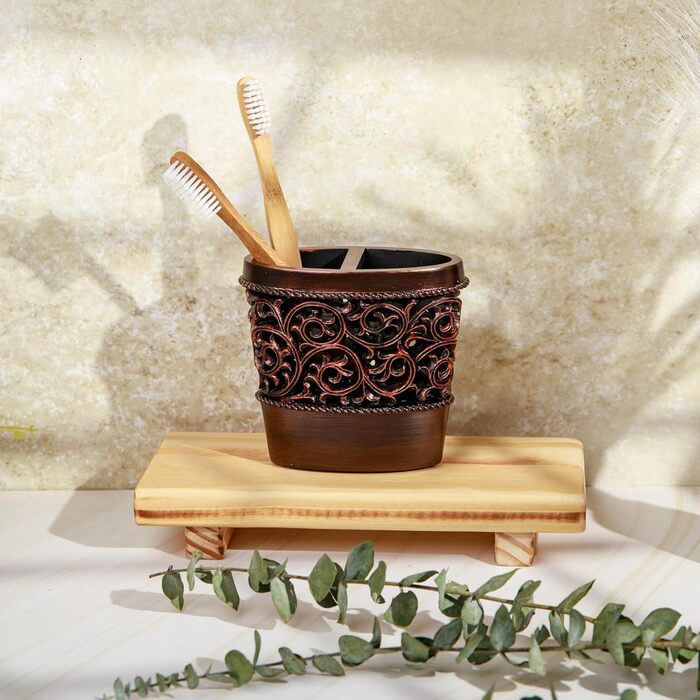 Набір аксесуарів для ванної кімнати Essentra Home, бронза (4 шт): тримач для зубних щіток, дозатор для лосьйону, склянка, мильниця