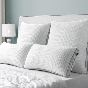 BedStory Pillows 40x40 with Removable Cover, Adjustable Fiber Filling Pillows with Zipper, Hotel Pillows 2-Pack of 400g x 2 Microfiber, Washable Neck Pillow for Allergy Sufferers