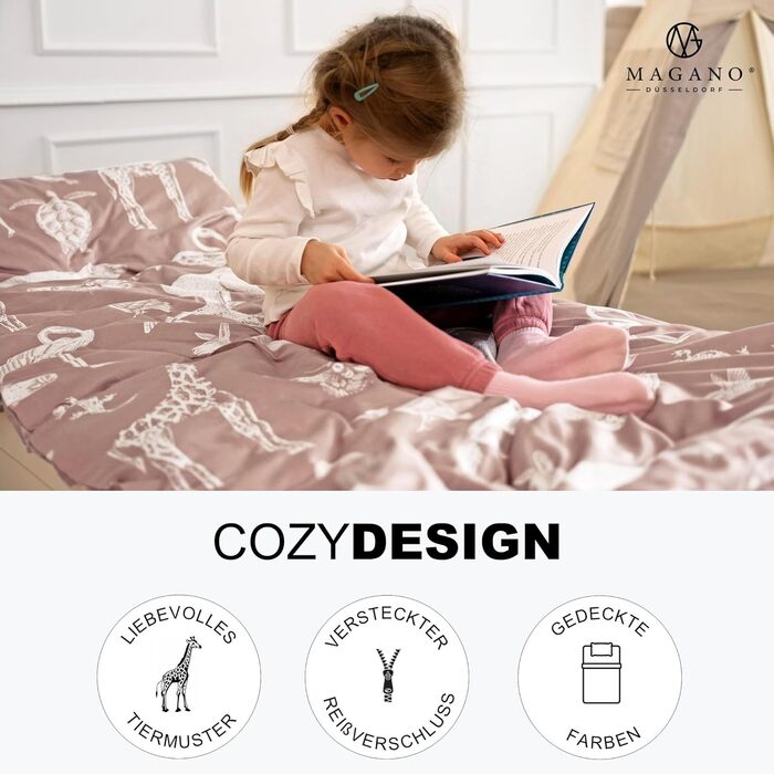 Комплект постільної білизни для дитячого ліжечка Magano® 100x135 см, бамбук та бавовна сатин, 400 TC, гіпоалергенний, для хлопчиків та дівчаток. В комплекті: простирадло 100x135 см + наволочка 40x60 см (135x200 см + 80x80 см, пудрово-рожевий)