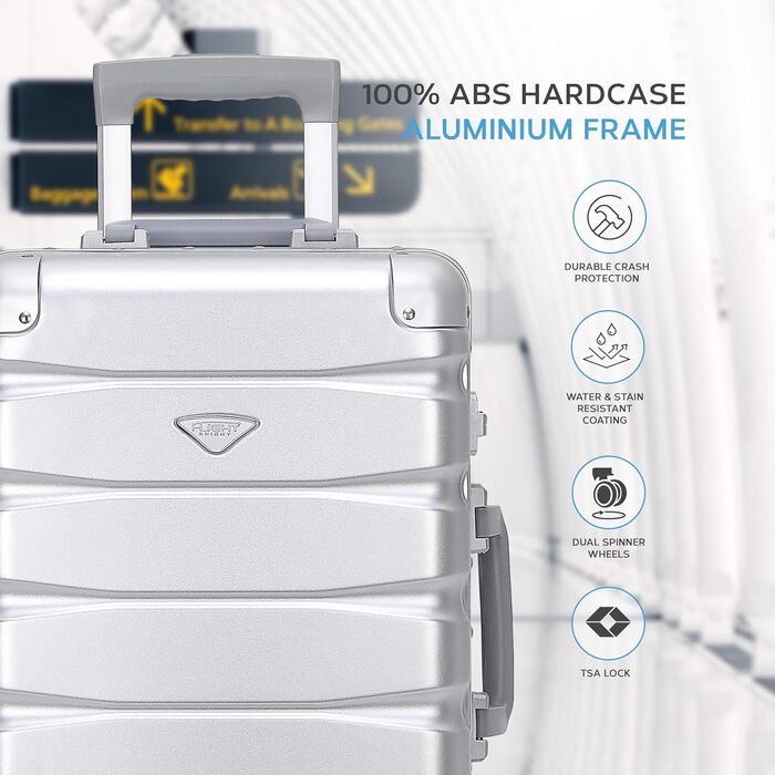 Набір валіз Flight Knight Premium: S (55x35x20cm), M (67cm), L (77cm) – алюмінієвий каркас, ABS, 8 коліс, захист від злому, ручна клада, для подорожей