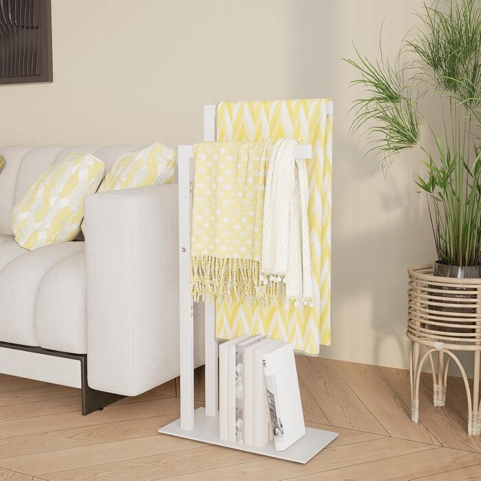 Підставка для рушників Yawinhe Freistehend, підставка для рушників стояча з нержавіючої сталі, 2 стійки, полиця для одягу у ванну кімнату, білий, 40x20x80 см, SMJ003W