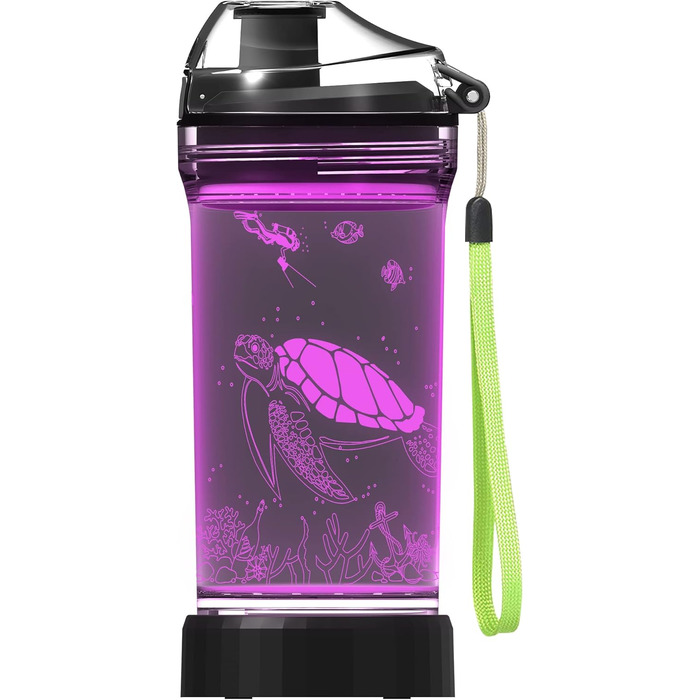 Kids' Water Bottle with 3D Glowing Turtle, LED Light – Tritan, BPA-Free, Creative, Ideal as a Travel Mug, Gift for Starting School, Girls, Boys, Picnic (Sea Turtle, 400 ml)