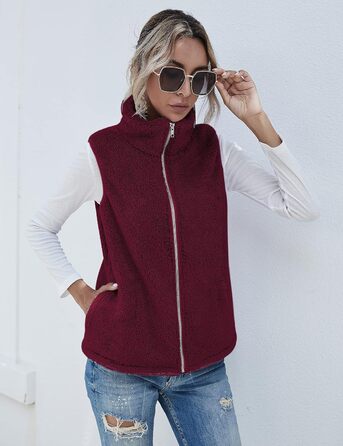 Жіноча жилетка Rapbin з м'якого флісу Teddy, тепла безрукавка на осінь/зиму, плюшева куртка, легка повсякденна однотонна жилетка, жіночий осінній плащ XXL, бордовий колір