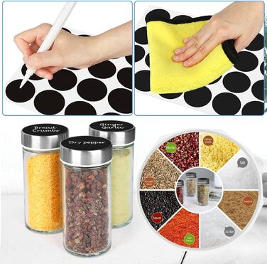 Spice Rack with 20 Spice Jars, 360° Rotatable, Stainless Steel Spice Carousel (430) with Sieve Lids, Standing Spice Rack - Includes Labels, Pen & Funnel - Wood-Look, Food-Safe, Dustproof