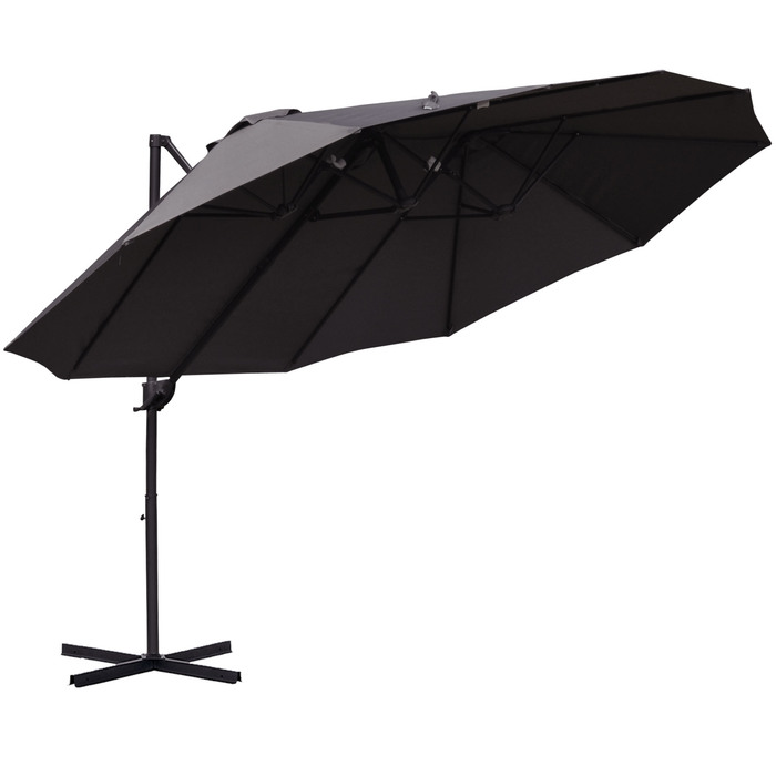 Outsunny Double Canopy Parasol with Crank, Adjustable Garden Umbrella, Sun Protection, Metal, Dark Gray, 440 x 270 x 250 cm | Aosom