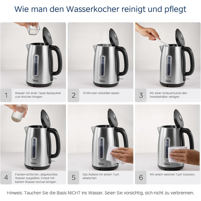 Midea 1.7L Stainless Steel Electric Kettle - Fast Boil, LED Display, 360° Base, BPA-Free
