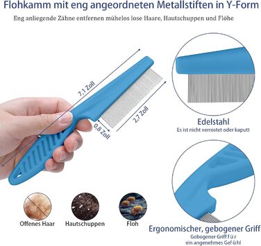 Набір щіток для собак, 5 шт. для грумінгу, самоочищувані, для великих та середніх собак, котів та дрібних тварин, для довгої та короткої шерсті, зменшує випадання шерсті, блакитний