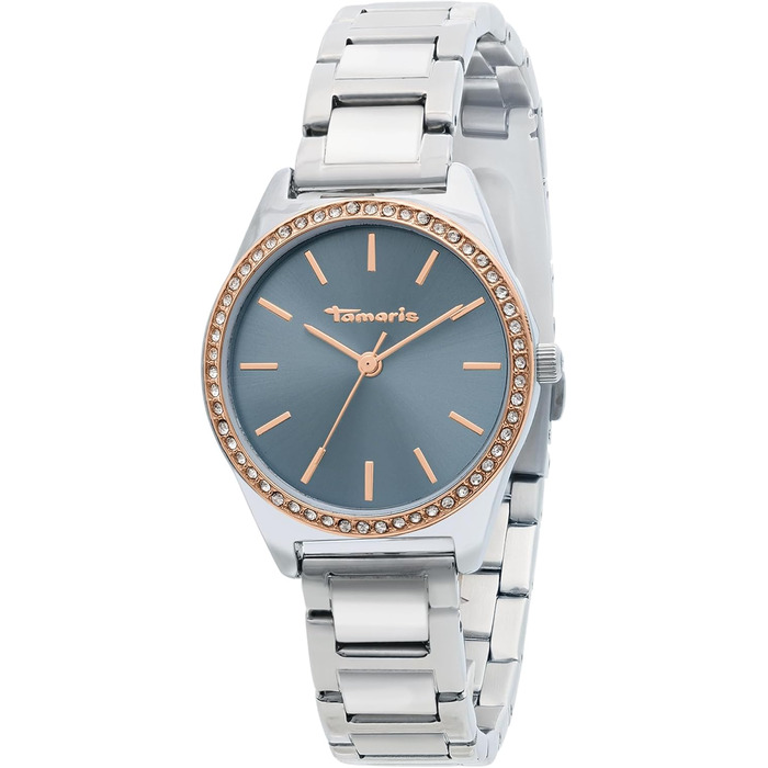 Годинник Tamaris для жінок - Спортивний та елегантний годинник з браслетом 30 мм (срібло / рожеве золото / блакитний з тині-цирконом)